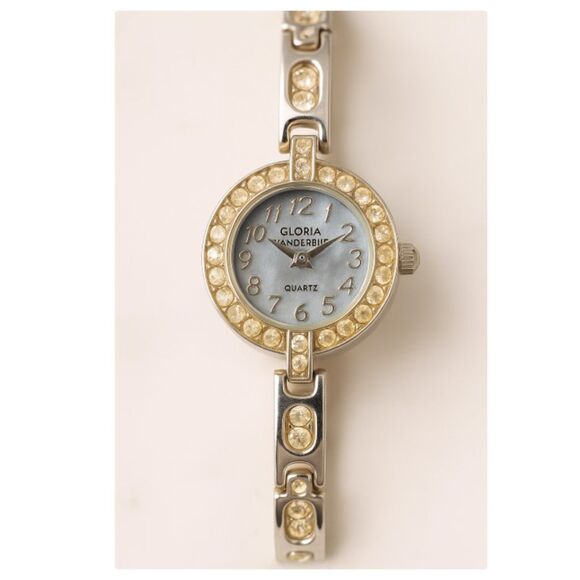 Gloria Vanderbilt Ladies Wrist Watch Vintage Rhinestone Bezel Bracelet Quartz - Picture 1 of 10